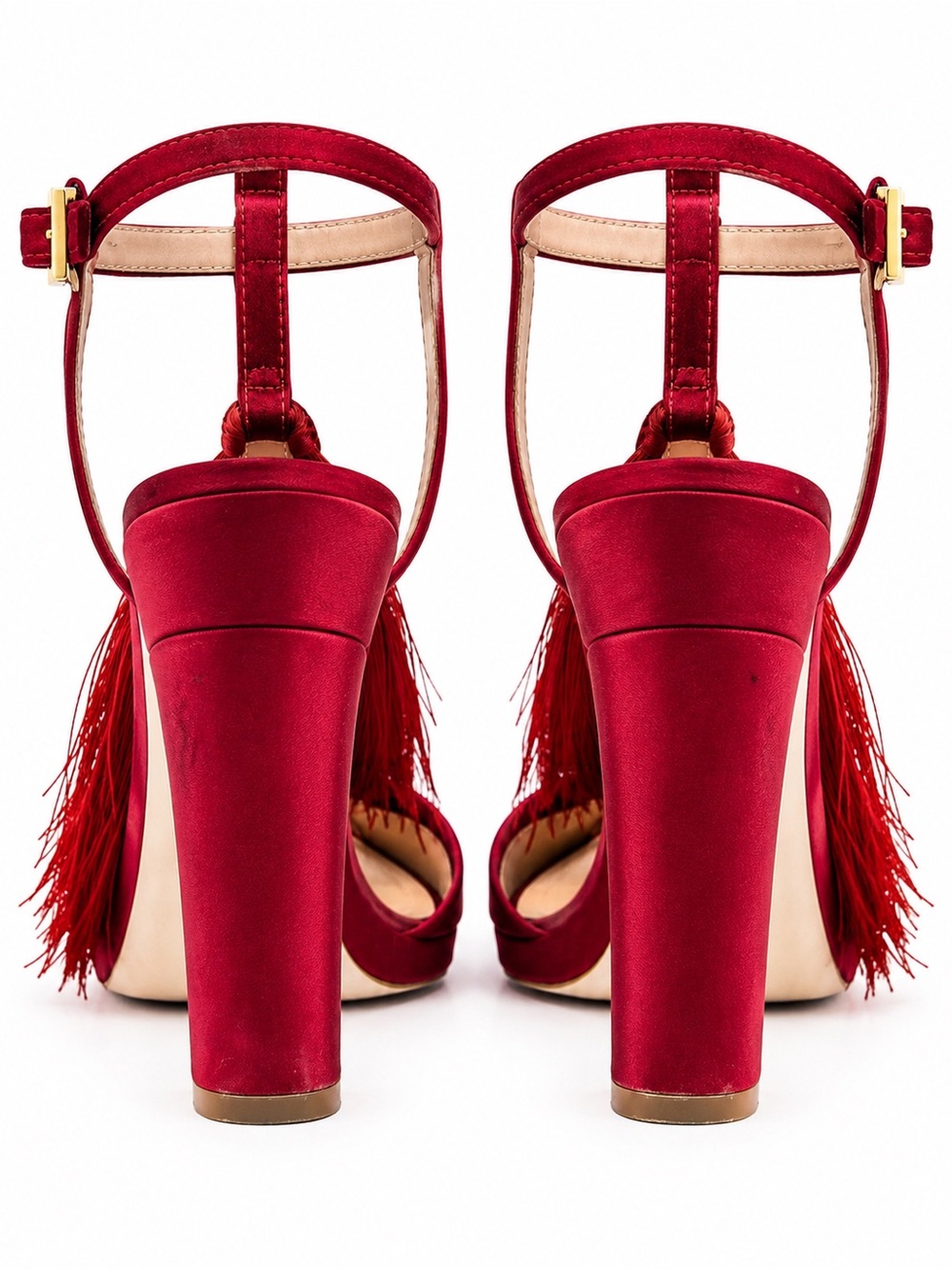 Alberta Ferretti Red Velvet Tassel Heels Sandals 40 Made Italy Luxury Designer - Picture 3 of 4